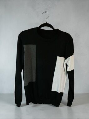 NFINITY Black Crewneck Sweater with Gray and White Panels